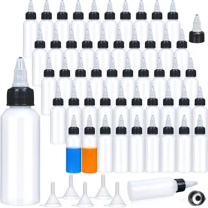 100 Pcs 2 oz Bottles bulk Plastic Squeeze Condiment Travel Hair Oil Applicator Squirt Bottle Small Boston Dispensing with Cap 5Pcs Funnel Liquid Mini Dressing Container Ketchup Paint
