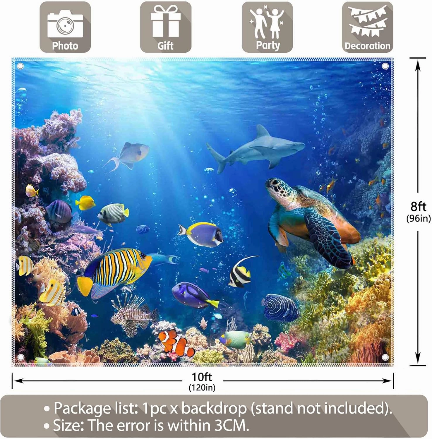 10x8ft Under The Sea Photography Backdrop Ocean Underwater World Background Aquarium Coral Baby Shower Decorations Birthday Party Photo Banner