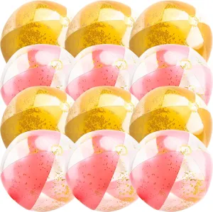 12 Pack 16 Inch Inflatable Glitter Beach Balls Blow up Confetti Beach Ball for Summer Beach Pool Party, 16 Inch After Inflation