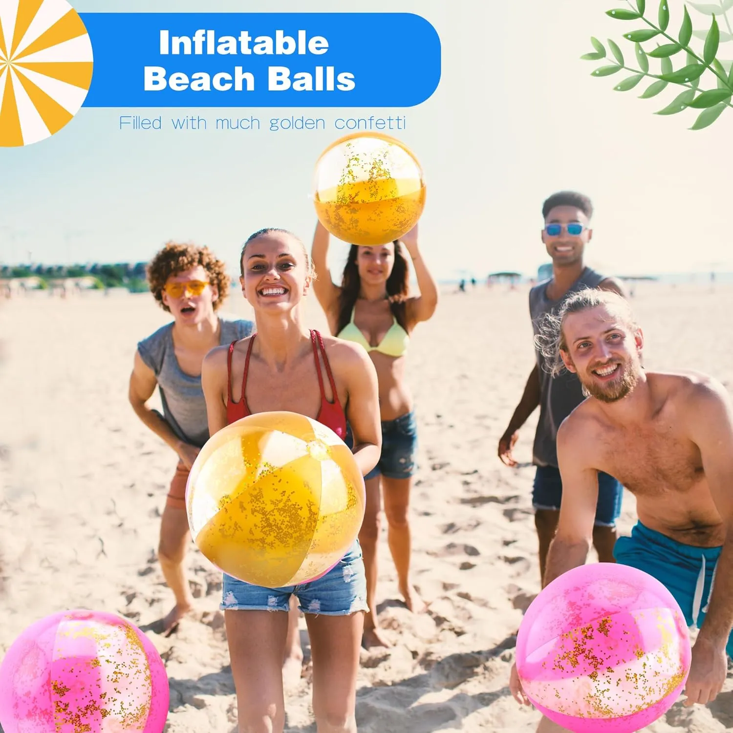 12 Pack 16 Inch Inflatable Glitter Beach Balls Blow up Confetti Beach Ball for Summer Beach Pool Party, 16 Inch After Inflation