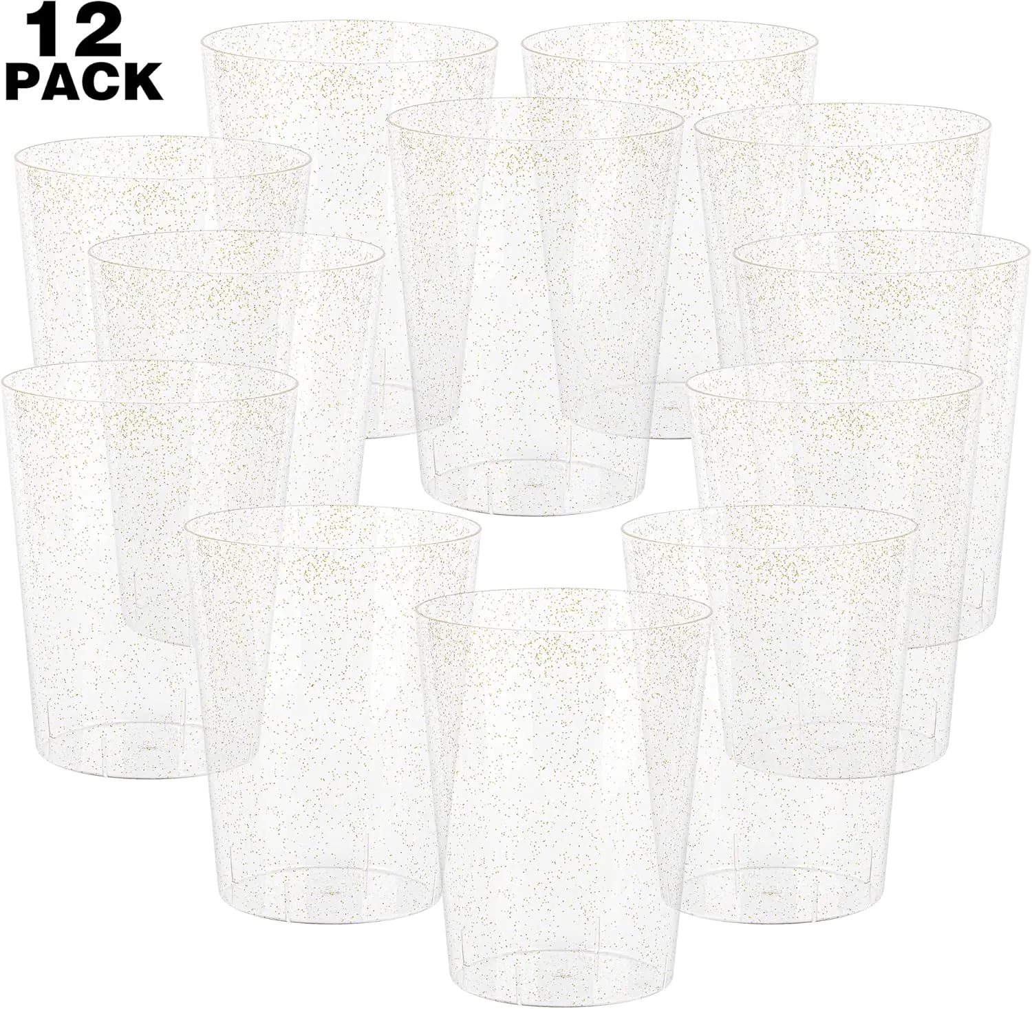 12 Pack Disposable Plastic Ice Bucket For Parties, Gold Glitter Clear Wine Cooler for Wedding, Good as One Large Champagne Chiller Or Classic Wine Bottle Chiller