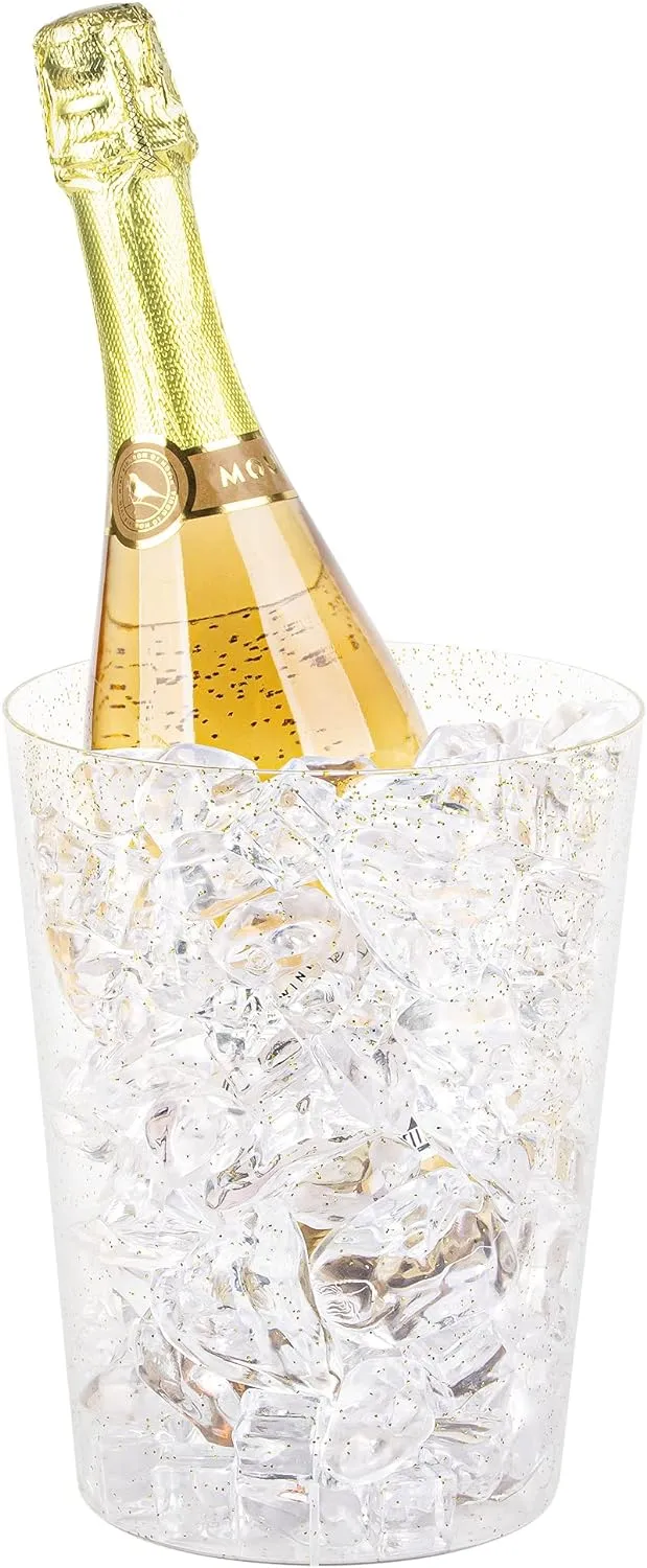 12 Pack Disposable Plastic Ice Bucket For Parties, Gold Glitter Clear Wine Cooler for Wedding, Good as One Large Champagne Chiller Or Classic Wine Bottle Chiller