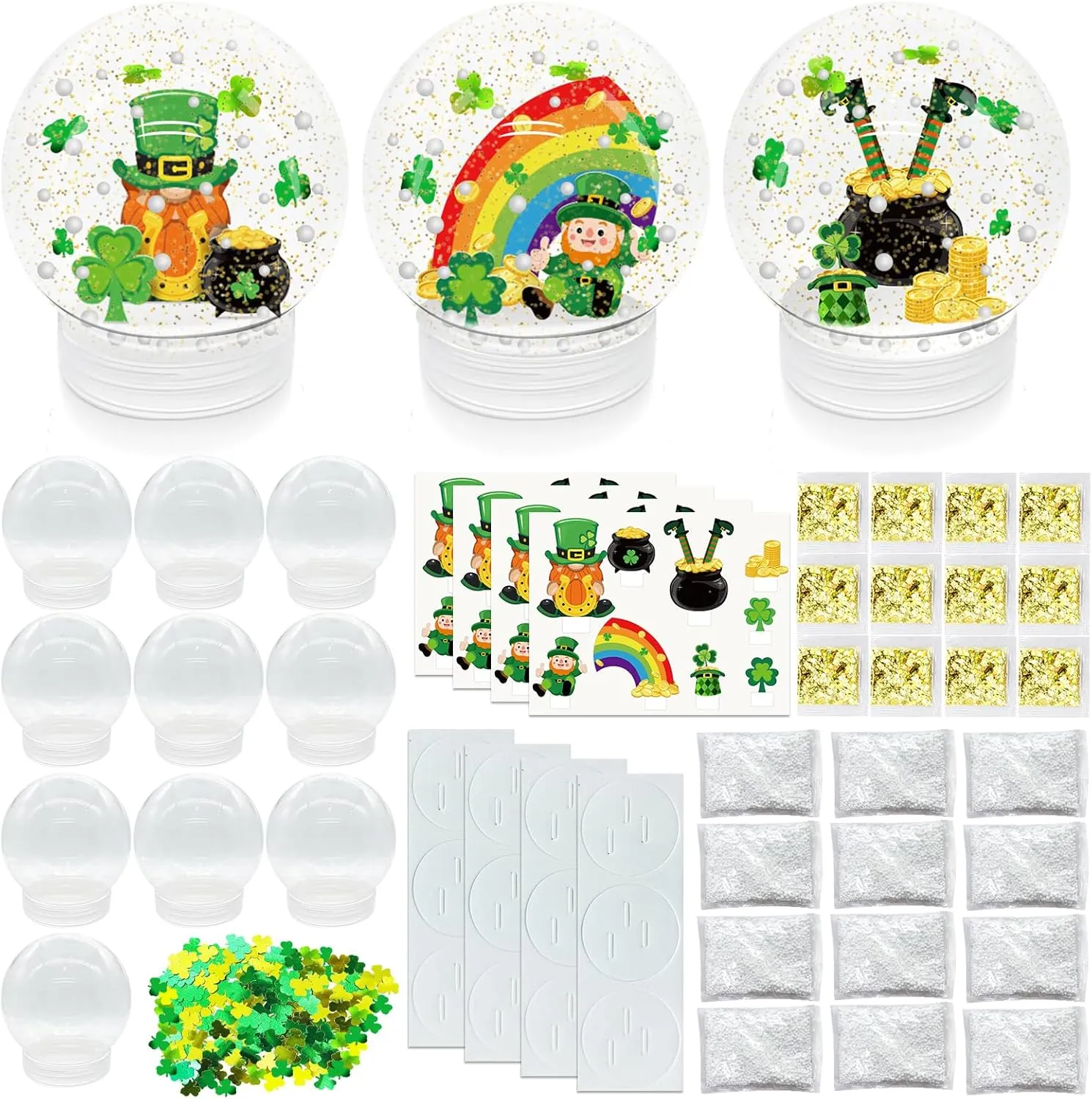 12 Set St. Patricks Day Glitter Snow Globe DIY Craft Kits, Clear Plastic Snow Globe Irish Party Crafts Kit for St. Patricks Day Party Favor Supplies Toddler Classroom Activities Gifts(St. Patricks)