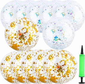 12 Pack 16 Inch Inflatable Beach Ball Clear Beach Balls with Pump Golden and Silver Glitter Beach Balls for Adults Kids Summer Beach Pool Birthday Party Favor