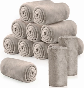 12 Pcs Flannel Fleece Throw Blanket Bulk 50 x 60 Inch Soft Fleece Blanket Warm Throw Blanket Coral Blankets for Couch Sofa Home Wedding Gifts Season (Camel Color)
