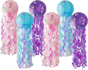 12" Colorful Jellyfish Lanterns - Mermaid Birthday Party Decorations, Under The Sea & Ocean Theme Hanging Jellyfish Decor for Classroom, Nautical Events, and Underwater Adventure (Set of 6)