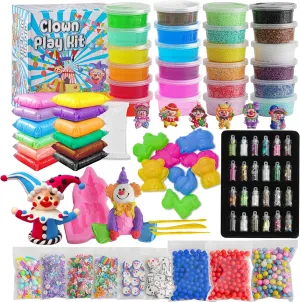 149 Pcs Clown Slime Kit for Kids, Jumbo Slime Making Kit, DIY Toy Slime Pack with Clear Crystal Slime, Slime Clay, Modeling Foam, Slime Party Favors Easter Hallowmas for Girls Gift & Boys Gift
