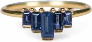 14k Yellow Gold Ring Blue Sapphire Engagement Ring Solitaire Personalized Jewelry September Birtshtone Ring Gift for Her Baguette Cut Gemstone Ring