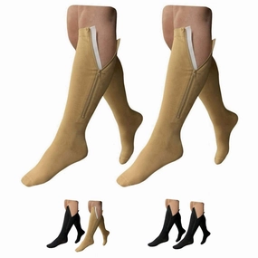 15-20 mmHg Zipper Compression Wide Big Calf Socks 2 Pack Closed Toe (2 Pairs Beige, 4XL)