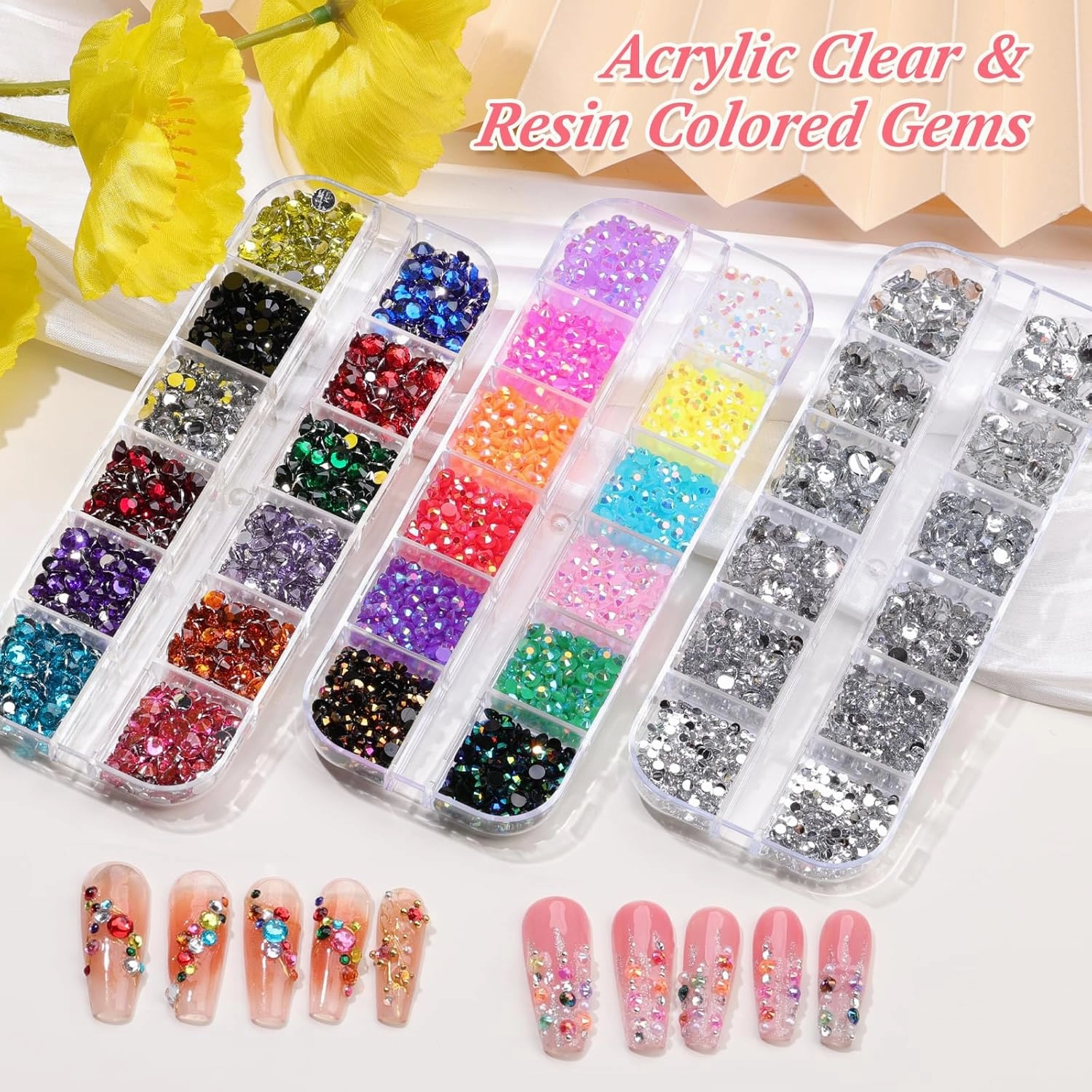 15 Boxes Nail Rhinestones Gems Kit,Gold/Silver Metal Studs,Mixed Sizes Flatback Crystals Rhinestones,Half Pearls,Sequins,Foil Flakes with Tweezers & Dotting Tools for DIY Manicure