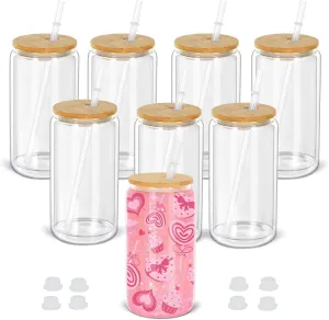 16 Oz Snow Globe Tumbler, 8 Pack Pre-Drilled Sublimation Glass Cup For Glitter Snow Globe Diy, Double Wall Sublimation Glass Tumbler