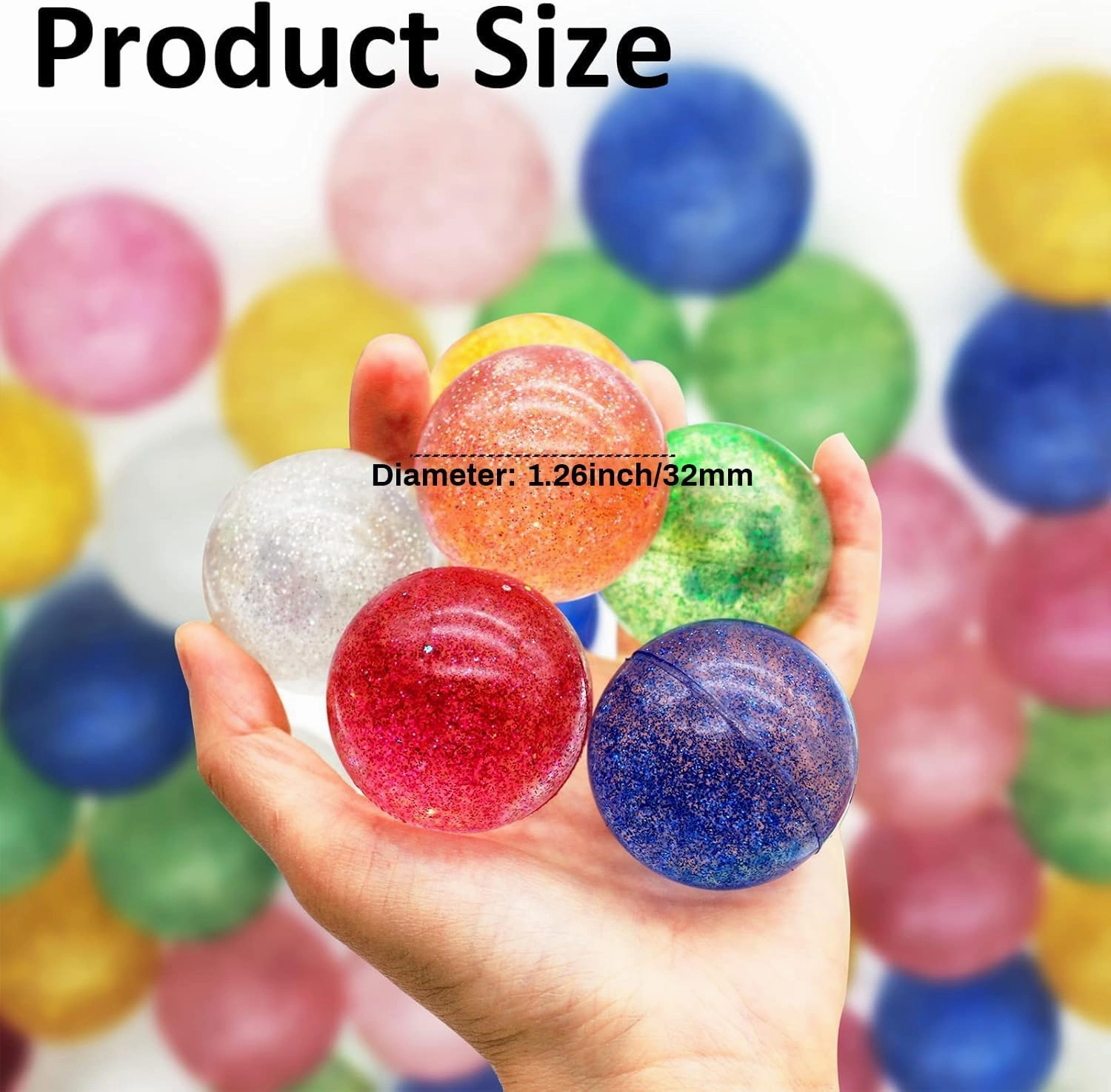 160 Pcs Glitter Bouncy Balls Bulk for Kids, 32mm 8 Colors Rubber Bounce Balls Bulk for Party Favors, Goodie Bag Fillers, Easter Gift Bag Stuffers, Basket Stuffers, Classroom Prizes