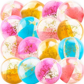 16 Pack 16 Inch Inflatable Glitter Beach Ball Blow Up Clear Beach Ball Confetti Beach Sand Balls for Kids Summer Beach Pool Toys Hawaii Theme Party Favors (Rose Gold,Pink,Gold,Blue)…