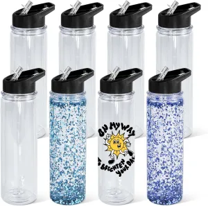 18oz 8 Pack Double Wall Clear Water Bottle Bulk Plastic Snow Globe Tumbler with Handle Lid, Acrylic Pre-Drilled Hole With Stopper Sippy Snow Globe Kid Water Bottle for Scool Sport DIY Gift