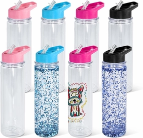 18oz 8 Pack Double Wall Clear Water Bottle Bulk Plastic Snow Globe Tumbler with Handle Lid, Acrylic Pre-Drilled Hole With Stopper Sippy Snow Globe Kid Water Bottle for Scool Sport DIY Gift
