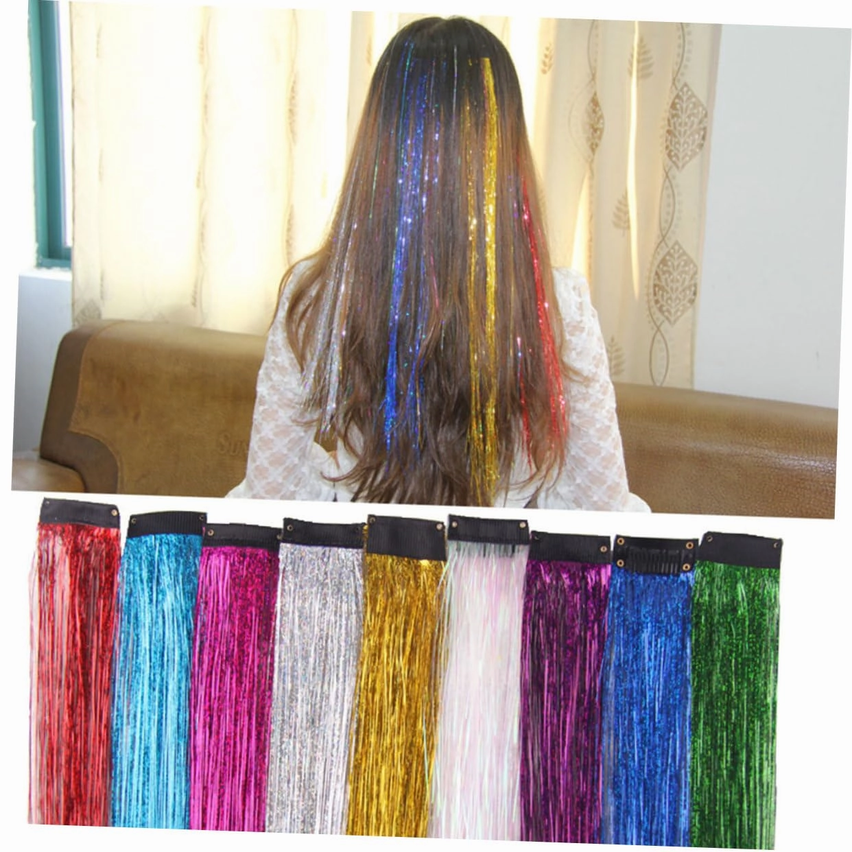 18pcs Clip Hair Extensions for Women Dazzle Fiber Hairpieces in Red Purple Green Pink Sky Blue Sea Blue Rose Red Silver Instant Glamour for Any Occasion