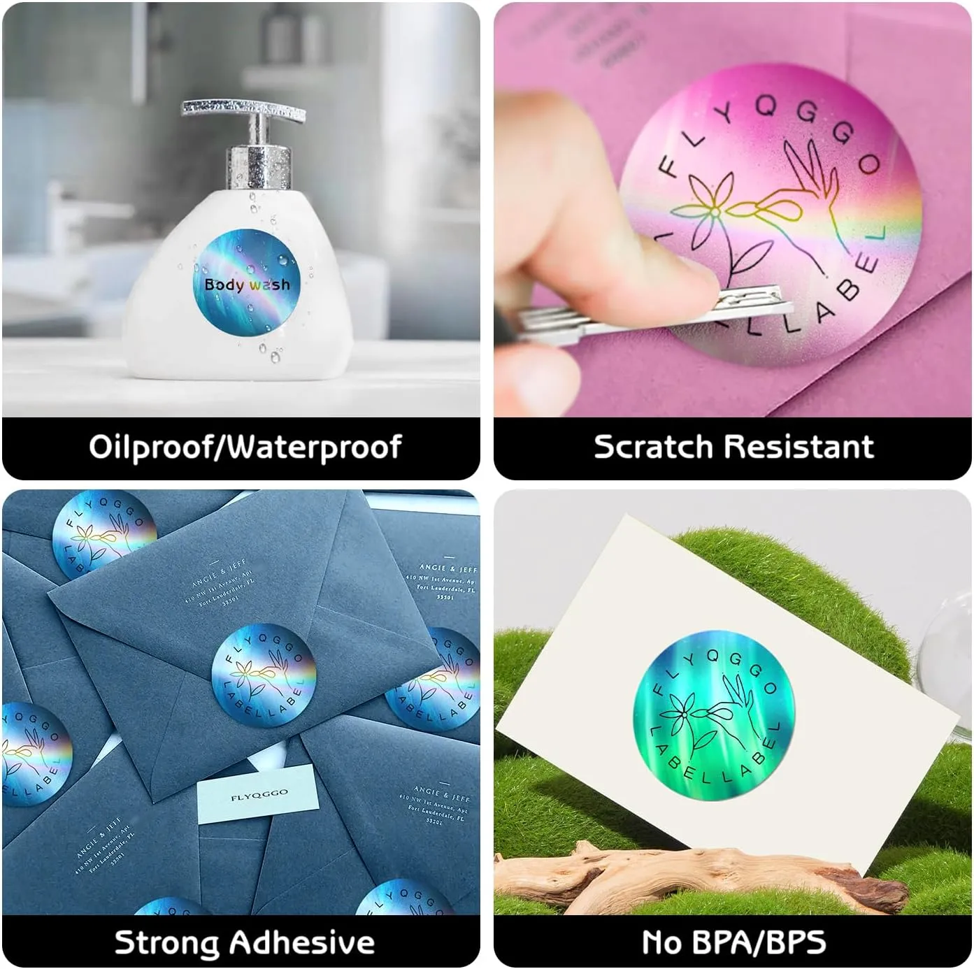 2 inch Holographic Round Printable Rainbow Glitter Thermal Printer Sticker Labels for Gift Wrapping, Name Price Tag DIY Custom Logo, Compatible with Rollo & MUNBYN Printers (500 Pcs/Roll) Blue
