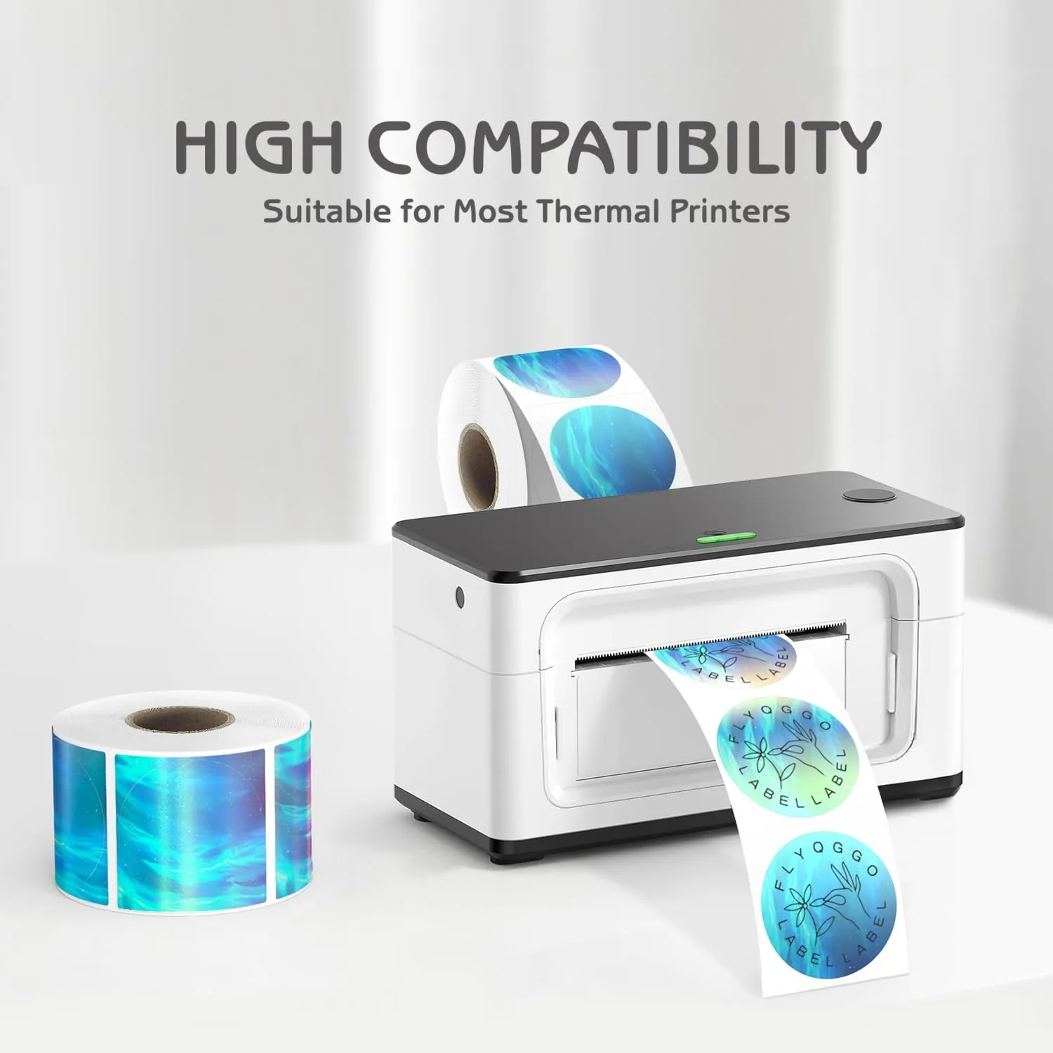 2 inch Holographic Round Printable Rainbow Glitter Thermal Printer Sticker Labels for Gift Wrapping, Name Price Tag DIY Custom Logo, Compatible with Rollo & MUNBYN Printers (500 Pcs/Roll) Blue