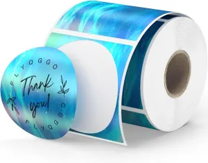2 inch Holographic Round Printable Rainbow Glitter Thermal Printer Sticker Labels for Gift Wrapping, Name Price Tag DIY Custom Logo, Compatible with Rollo & MUNBYN Printers (500 Pcs/Roll) Blue