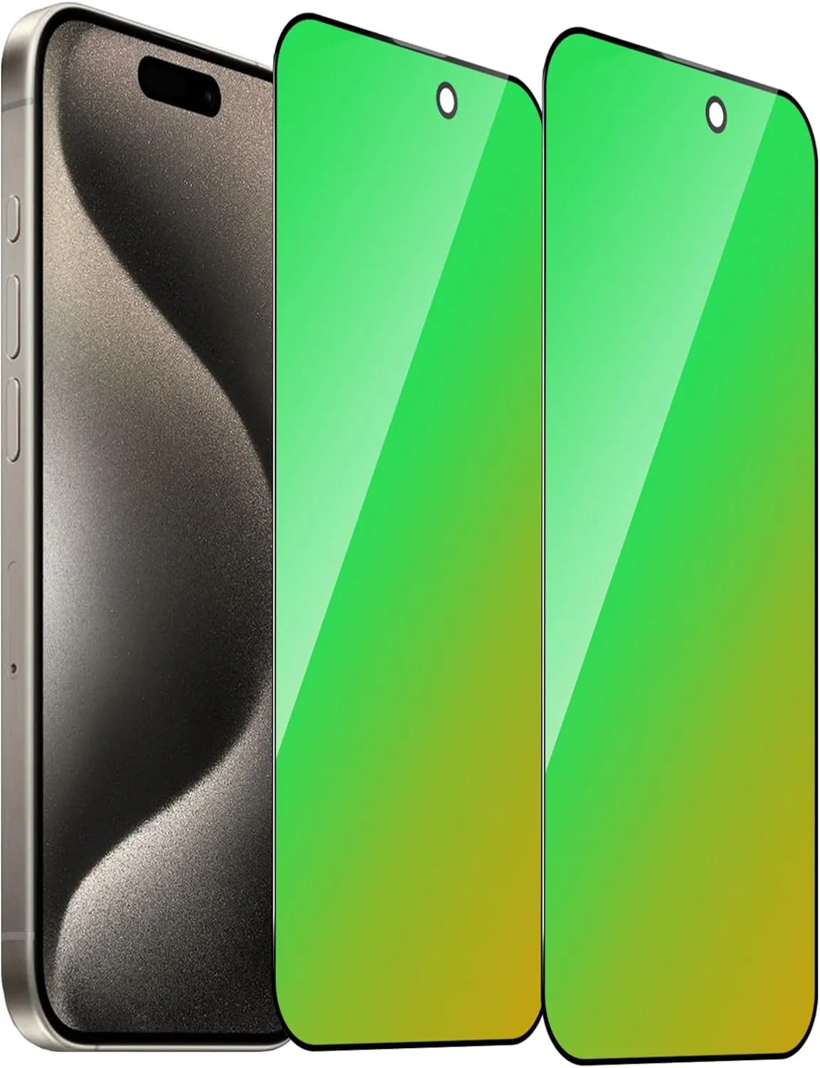2 Pack for iPhone 15 pro Privacy Screen Protector Tempered Glass for 15pro 6.1inch Gradient Green Anti Blue Light Full Coverage Anti Spy Bubble Free Easy Installation, RL15PM06