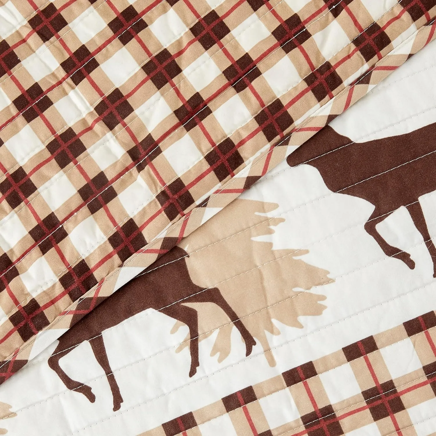 2 Piece Reversible Quilt Set with Sham | All-Season Soft & Lightweight Bedspread | Rustic Lodge Cabin Printed Plaid Design | Cedar Creek Collection (Twin, Red/Taupe)