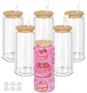 20 Oz Snow Globe Tumbler, 6 Pack Pre-Drilled Sublimation Glass Cup For Glitter Snow Globe Diy, Double Wall Sublimation Glass Tumbler