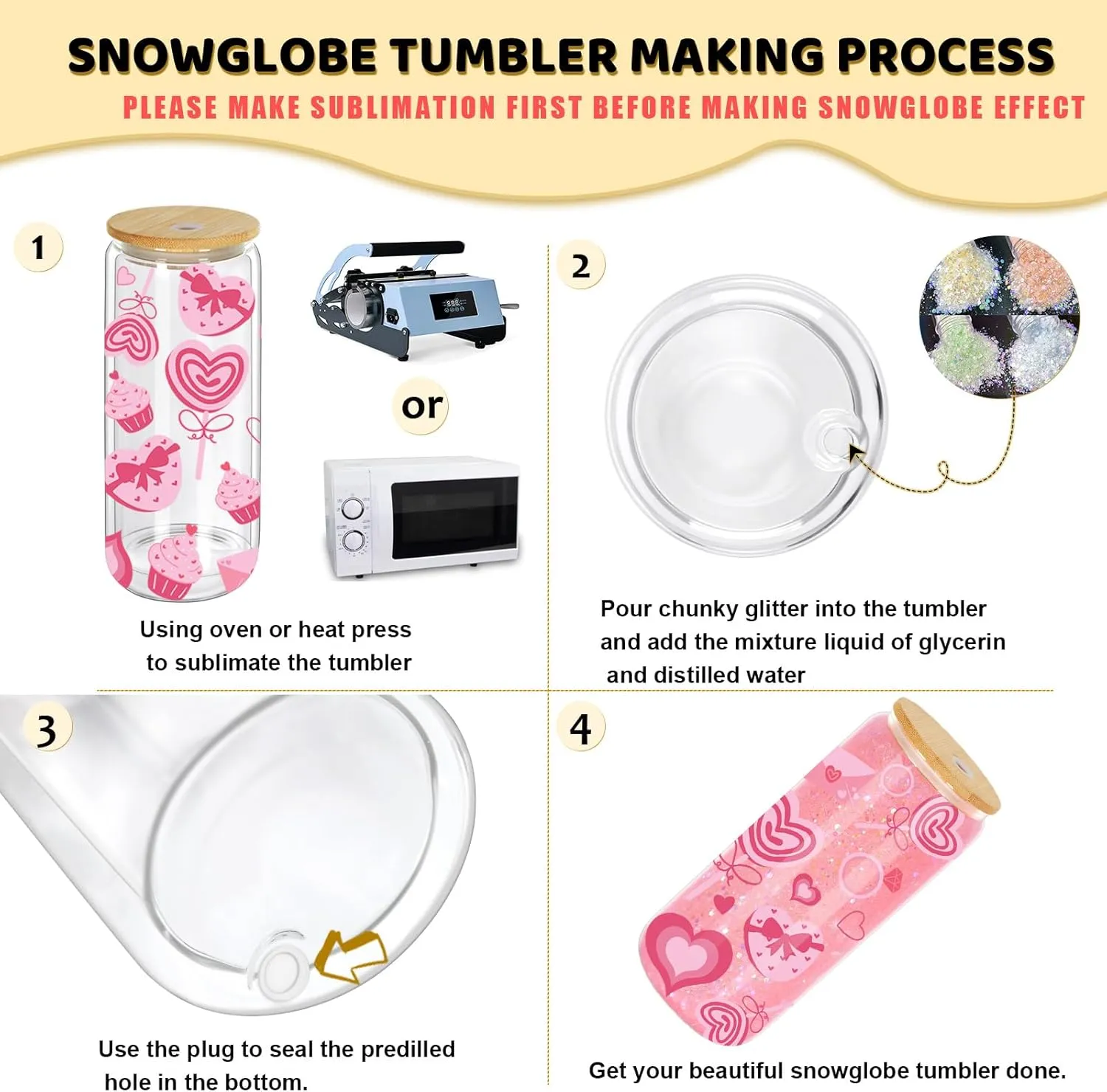 20 Oz Snow Globe Tumbler, 6 Pack Pre-Drilled Sublimation Glass Cup For Glitter Snow Globe Diy, Double Wall Sublimation Glass Tumbler