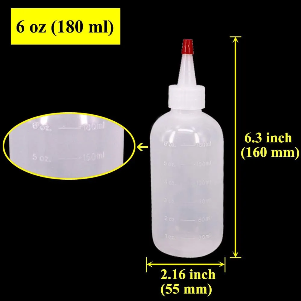 20 Pack 6-Ounce Plastic Squeeze Bottles with 20pcs Red Tip Caps and Measurement - Good for Crafts, Art, Glue, Multi Purpose Set of 20 with extra 6 Red Cap 36 Chalk Labels and 1 Pen