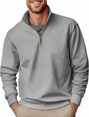 2024 Men's Quarter-Zip Pullover Long Sleeved Fashion Slim Fit Top High Collar Sweatshirt Lightweight Workout Shirt