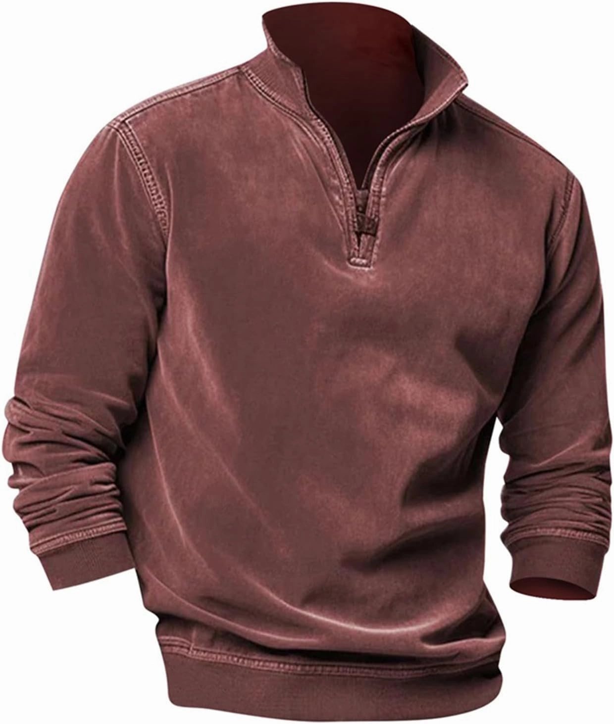 2024 Men's Quarter-Zip Pullover Long Sleeved Fashion Slim Fit Top High Collar Sweatshirt Lightweight Workout Shirt