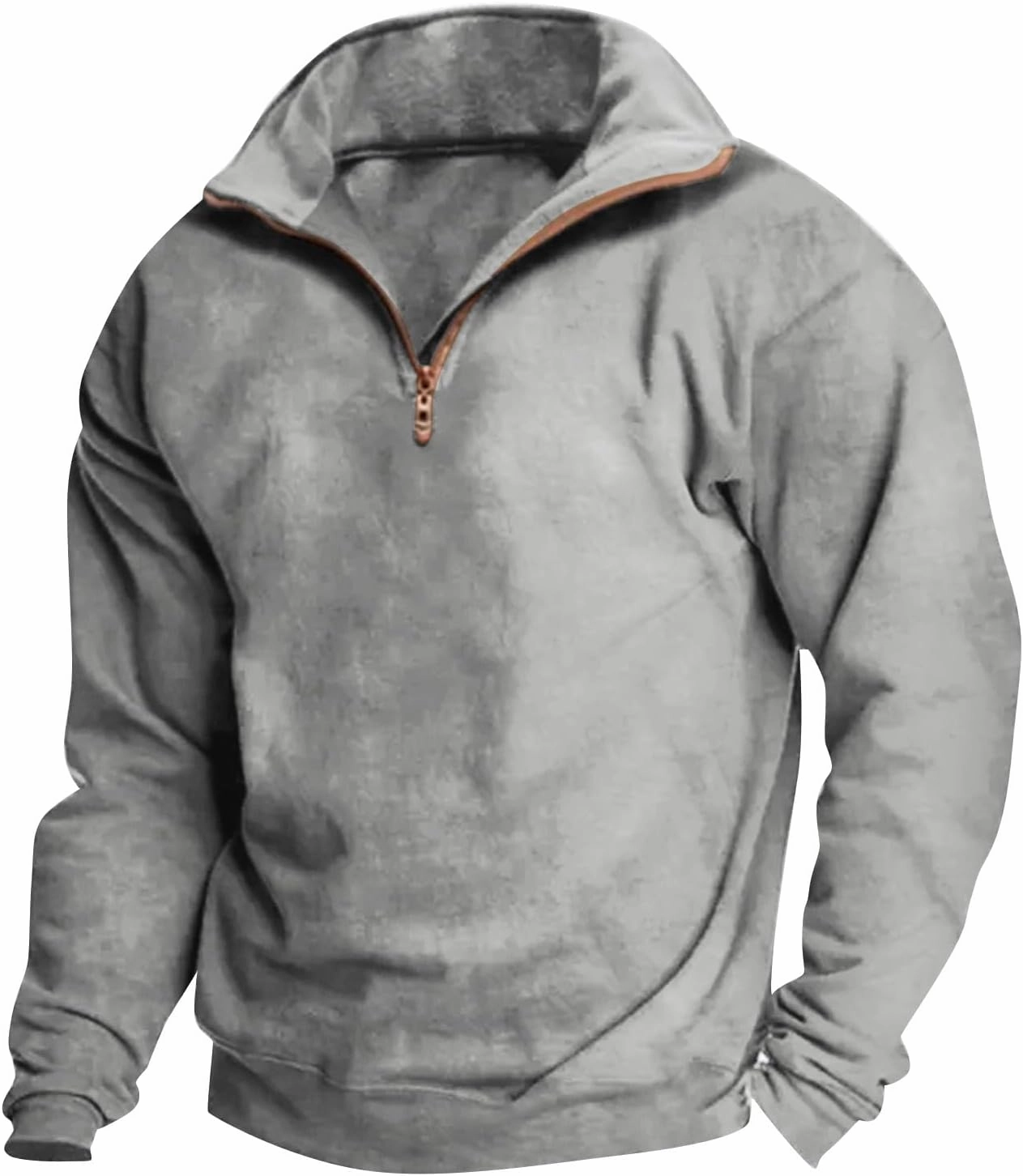 2024 Men's Quarter-Zip Pullover Long Sleeved Fashion Slim Fit Top High Collar Sweatshirt Lightweight Workout Shirt