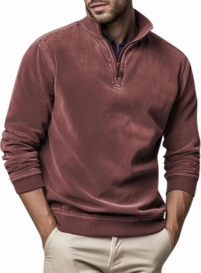 2024 Men's Quarter-Zip Pullover Long Sleeved Fashion Slim Fit Top High Collar Sweatshirt Lightweight Workout Shirt