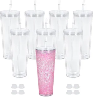 24 Oz Acrylic Snowglobe Tumbler, 8 Pack Pre-Drilled Double Wall Acrylic Clear Cup For Glitter Snow Globe Diy, Double Wall Snowglobe Cup