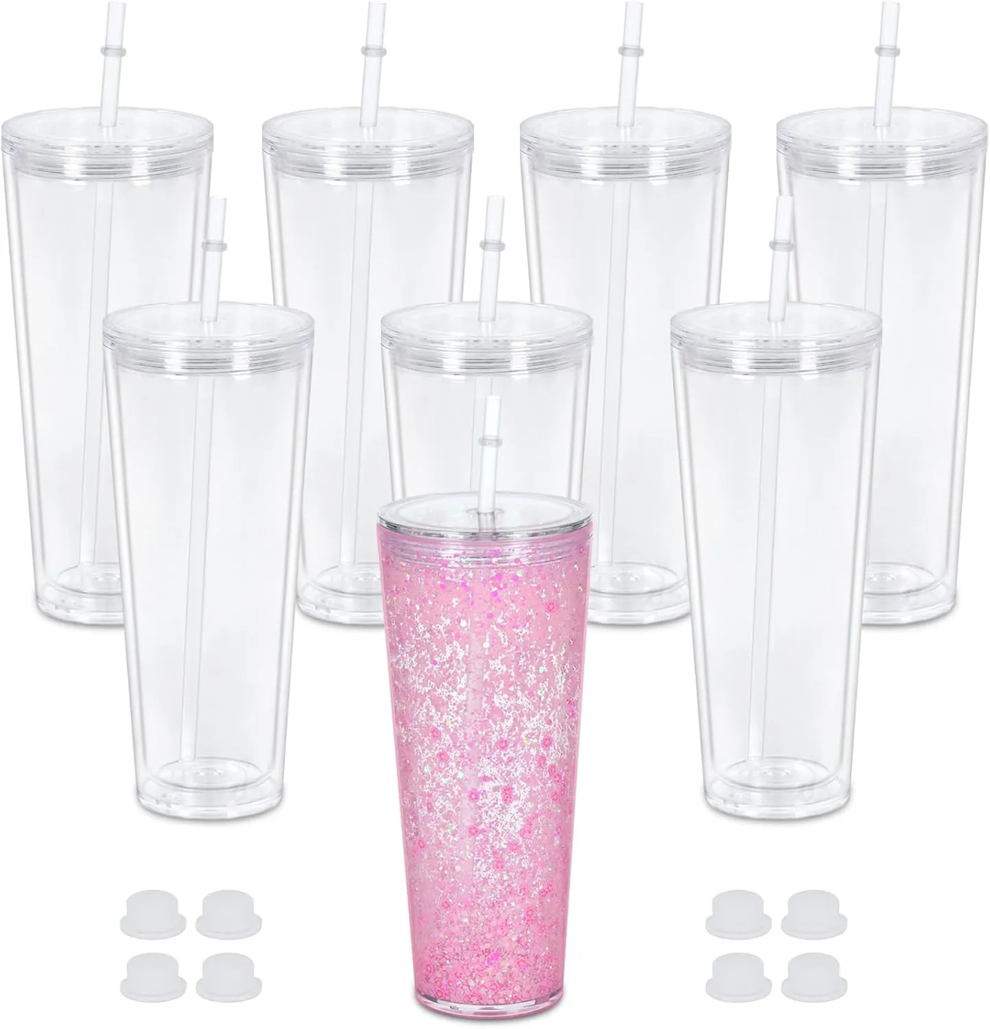 24 Oz Acrylic Snowglobe Tumbler, 8 Pack Pre-Drilled Double Wall Acrylic Clear Cup For Glitter Snow Globe Diy, Double Wall Snowglobe Cup