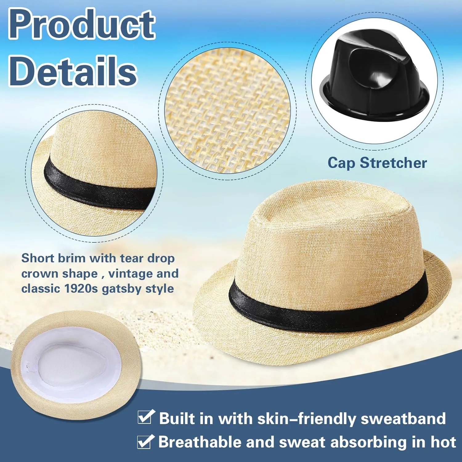 24 Pack 1920s Fedora Hats Bulk for Men Short Brim Sun Panama Hats for Women Party Costume, Circumference 60 cm