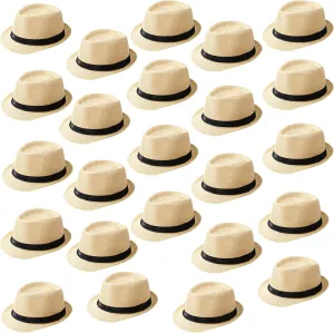 24 Pack 1920s Fedora Hats Bulk for Men Short Brim Sun Panama Hats for Women Party Costume, Circumference 60 cm