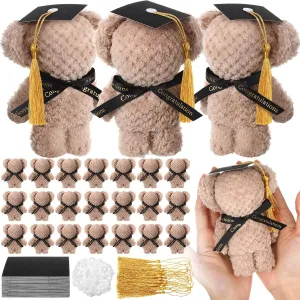 24 Pcs Graduation Bears Class of 2025 Mini Towel Bears Plush with Cap Stuffed Animal Graduation Gift for Her Present College High School Congratulatory Party