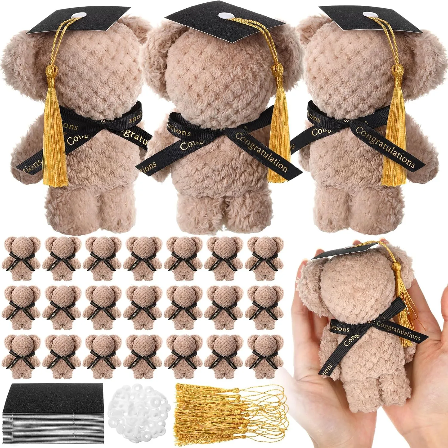 24 Pcs Graduation Bears Class of 2025 Mini Towel Bears Plush with Cap Stuffed Animal Graduation Gift for Her Present College High School Congratulatory Party