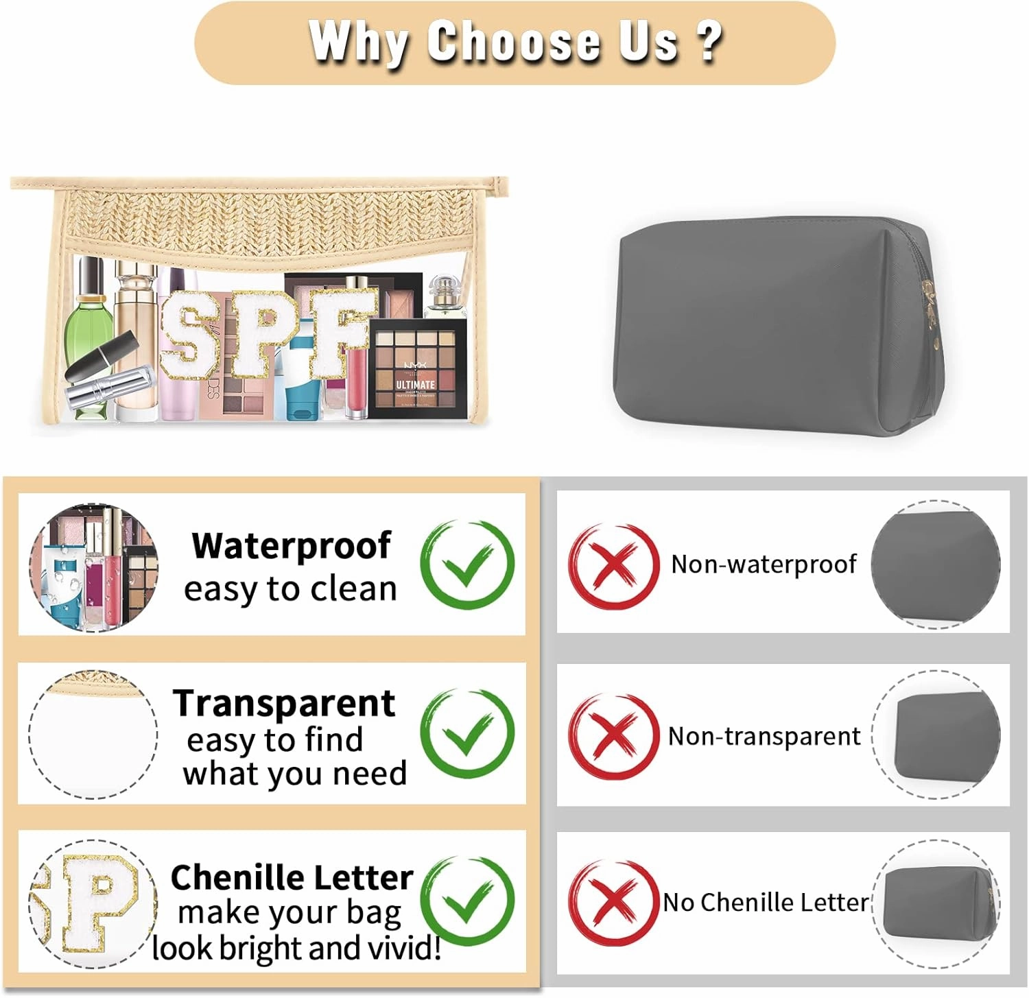 2 Pcs Boho Straw Clear Makeup Letter Pouch, Sunscreen Pouch for Beach Travel, Waterproof Beach Toiletry Sun Bag Accessories for Women