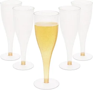 30 Disposable Champagne Flutes - 4.5 oz Gold Glitter Plastic Cups for Parties - Elegant Toasting Glasses - Perfect for Weddings, Engagements, Mimosa Bars, Thanksgiving, Christmas, New Year’s Eve