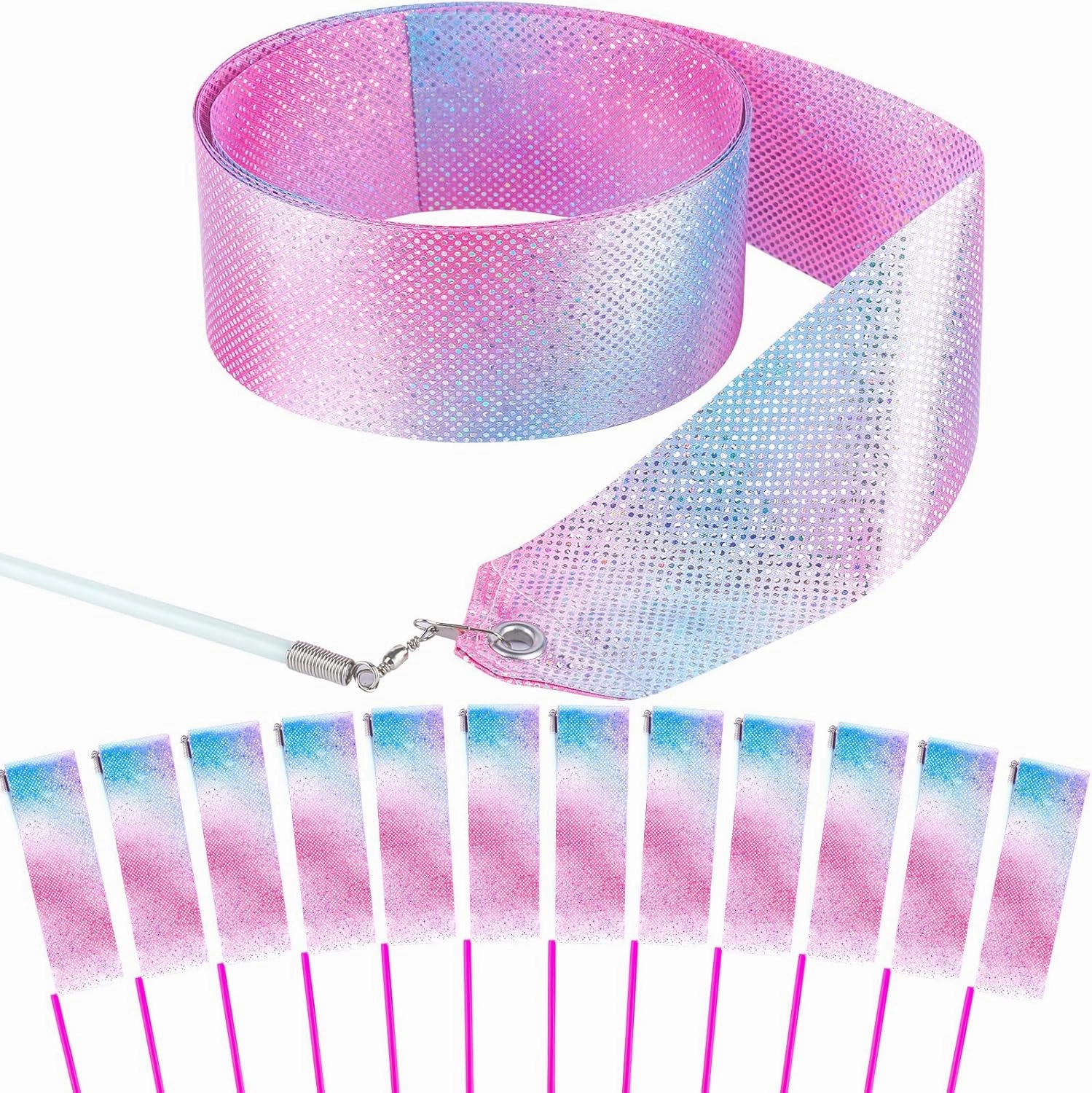 30PCS Sparkling Dance Ribbon for Kids Girls Princess Mermaid Ballet Ballerina Gymnastics Birthday Party Favors Decorations, Kids Twirling Streamer Ribbon Dancer Wands for Outdoor Toys