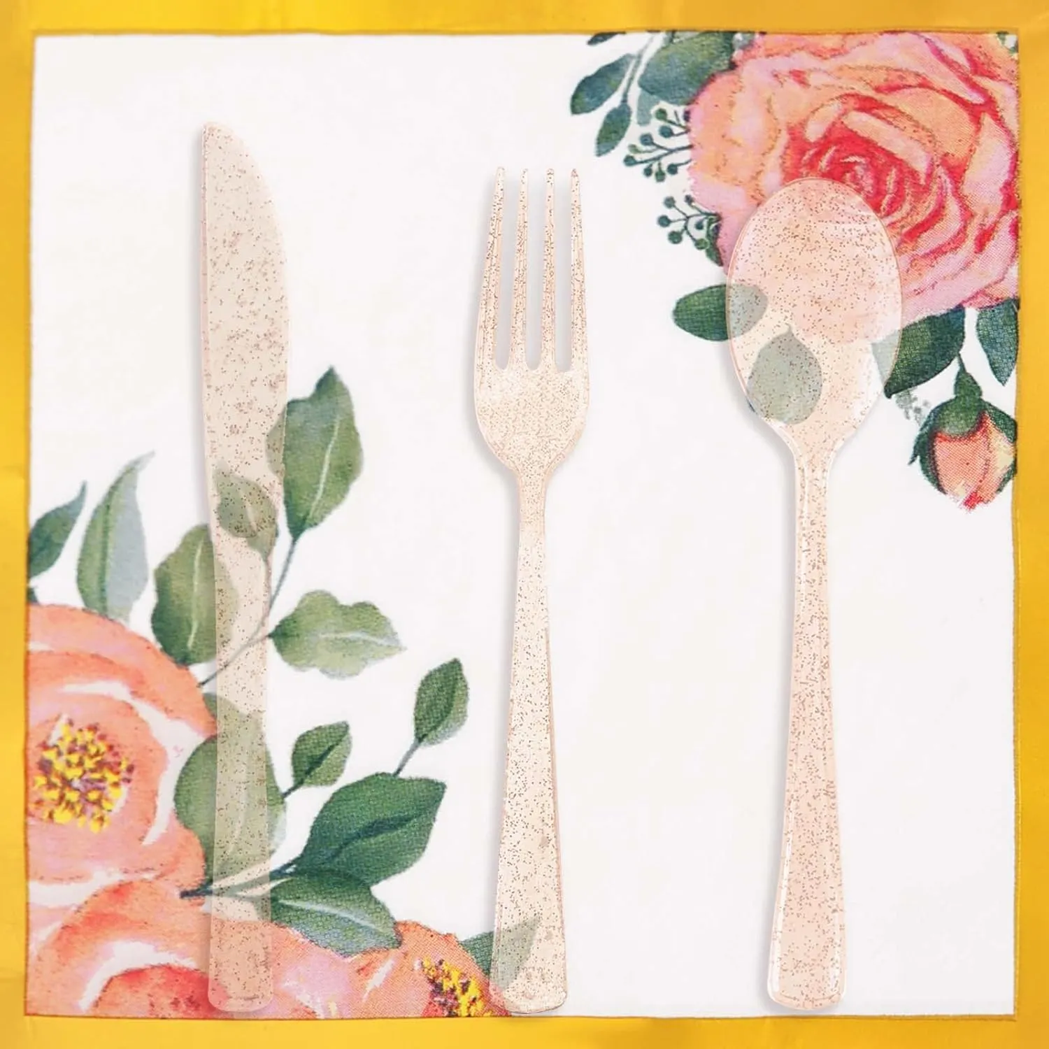 350PCS Floral Paper Plates Set, Disposable Plates With Gold Rim Serve 50 Guests, Party Supplies for Adults Garden Tea Party Bridal Shower Decorations
