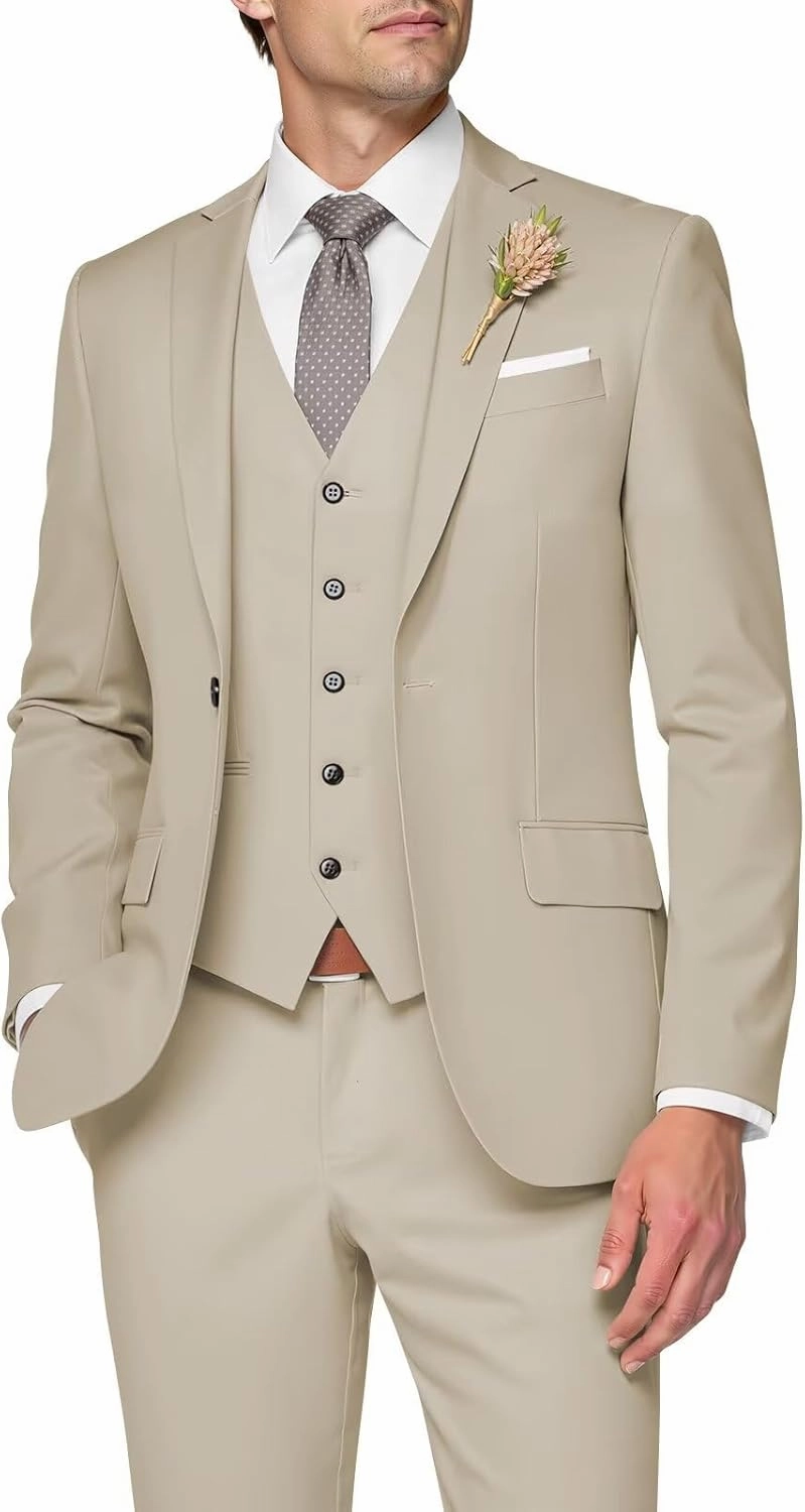 3 Piece Suit Men Slim Fit Wedding Suits for Mens Elegant One Button Jacket Single Breasted Vest Pants Set