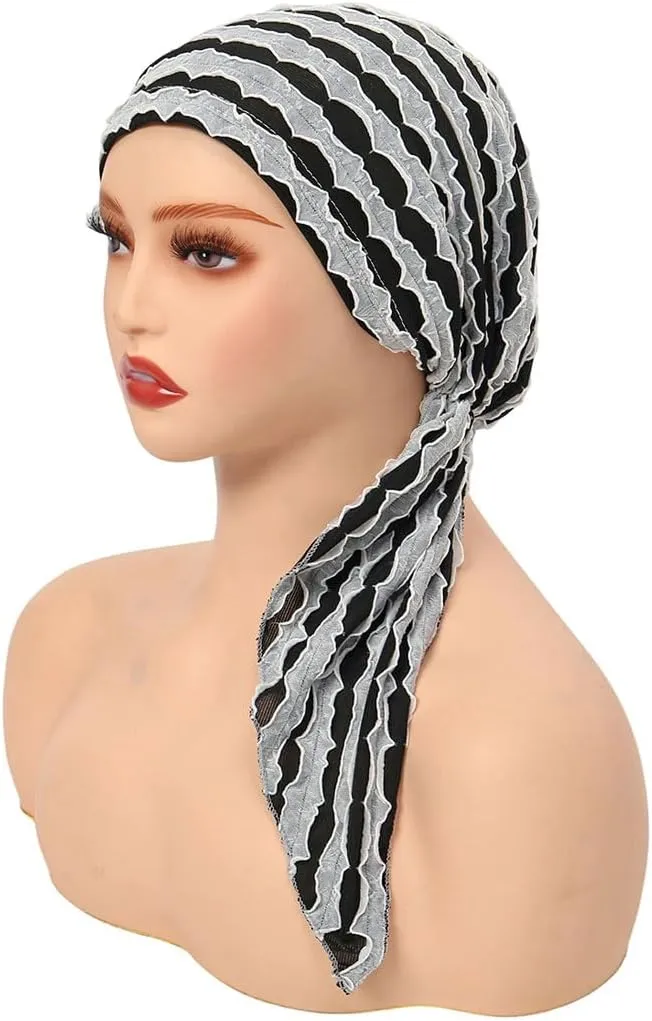 3Pack Chemo Headwear for Women Pre Tied Caps Soft Elastic Head Scarf for Patients
