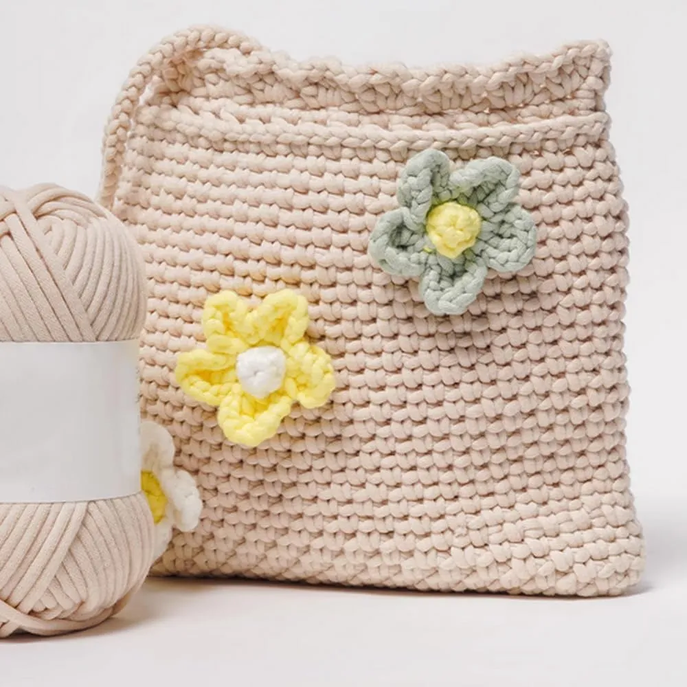 4 Pack 200g Soft Cotton Nylon Blend Yarn for Beginners Easy-to-See Stitches DIY Bag Basket Crochet Material (Beige)