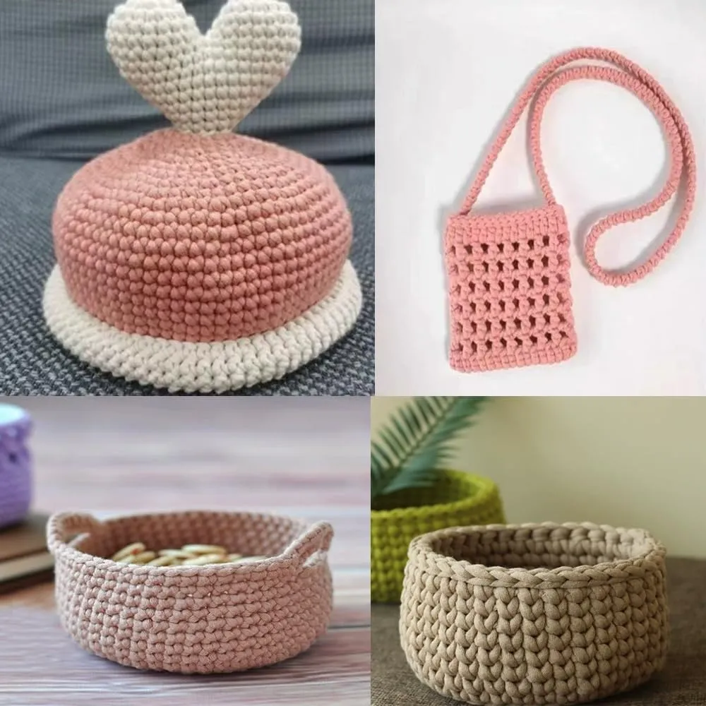 4 Pack 200g Soft Cotton Nylon Blend Yarn for Beginners Easy-to-See Stitches DIY Bag Basket Crochet Material (Beige)