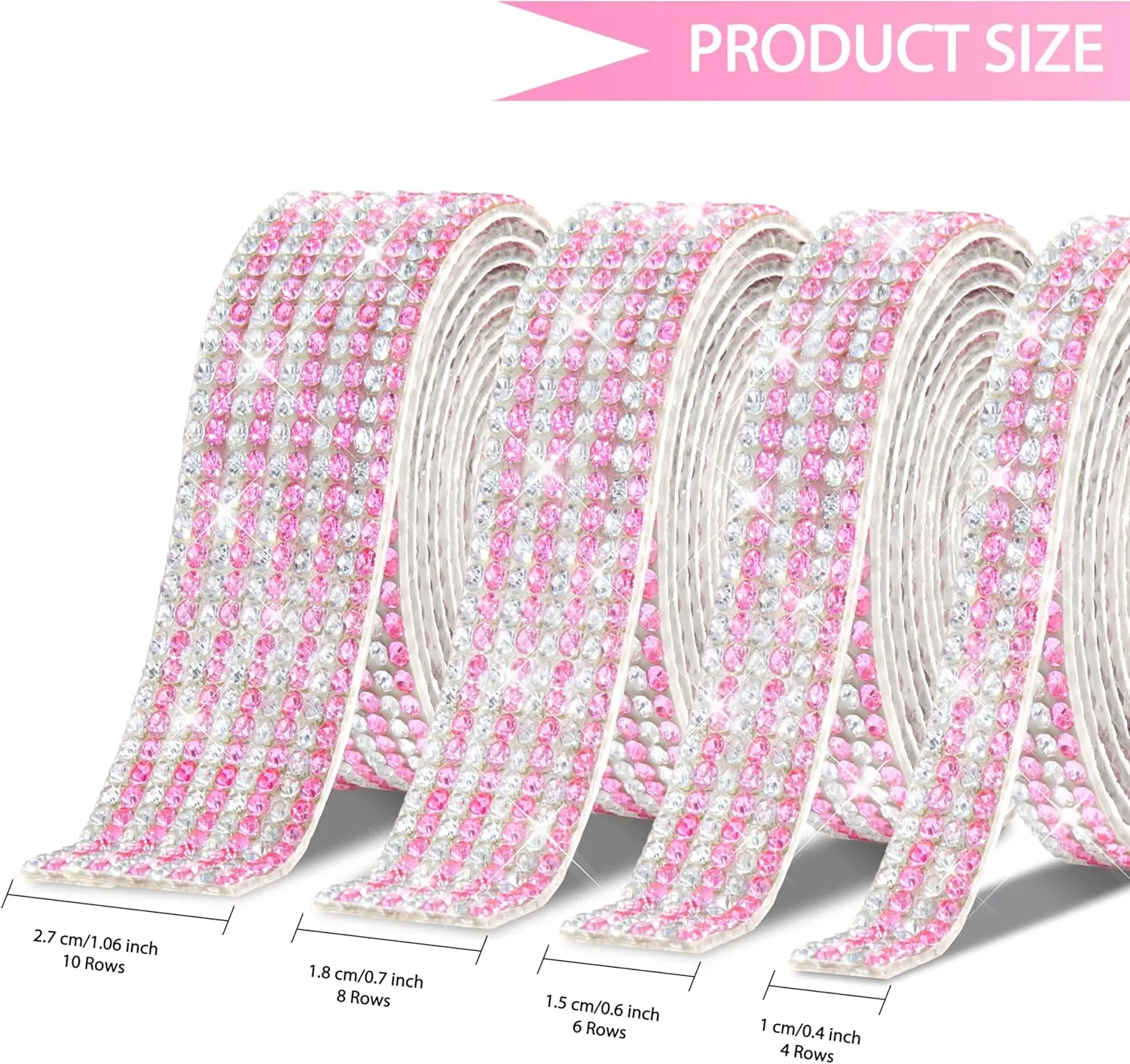 4 Rolls Self-Adhesive Crystal Rhinestone Ribbon, Diamond Bling Ribbons with 2 mm Rhinestones Sticker for Arts Crafts Wedding Birthday Party DIY Event Car Decoration (Silver Pink)
