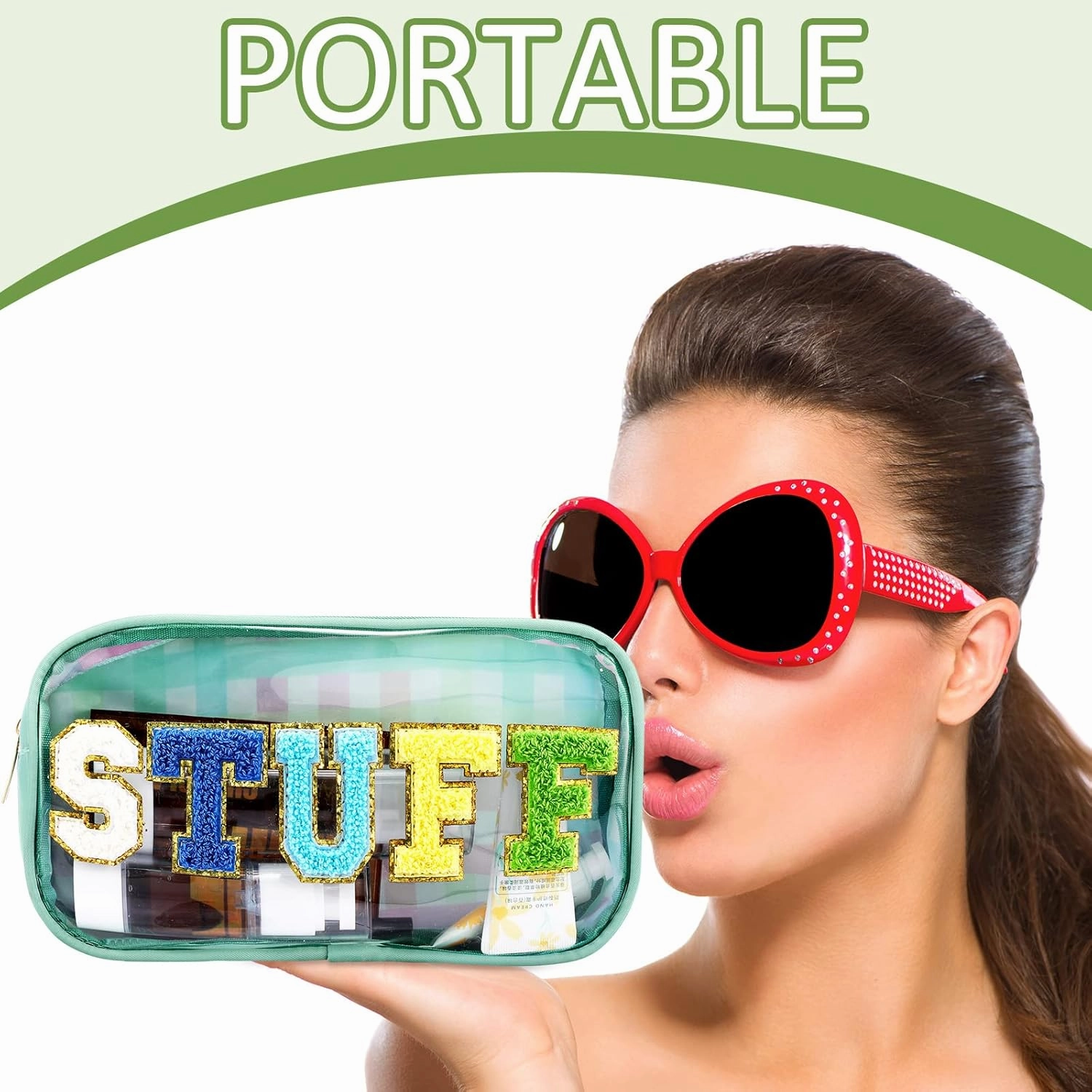 4 Pieces Chenille Letter Cosmetic Bag Set Nylon PVC Clear Waterproof Makeup Pouch Stuff Hair Travel Bag Zipper Multi Purpose Aesthetics Toiletry Organizer for Women Gym Travel Beach (Colorful)