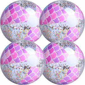 4Pcs Mermaid Beach Ball 16" Glitter Beach Balls Inflatable Confetti Sports Beach Balls Floatable Sequin Beachballs Giant Clear Beach Ball Jumbo Mermaid Pool Toys Summer Water Fun Swimming Party