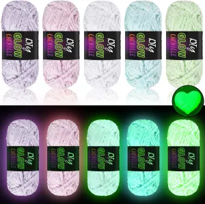 5 Rolls Glow in The Dark Chenille Yarn Luminous Crochet Yarn Glow Sewing Craft for DIY Arts Crafts Halloween Knitting Sewing Crocheting Supplies, 76.5 Yard Per Roll